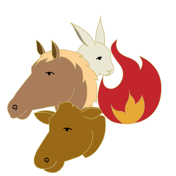 llama, horse, and cow near flames