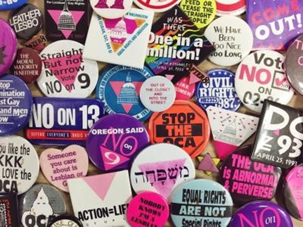 buttons with slogans in support of gay rights