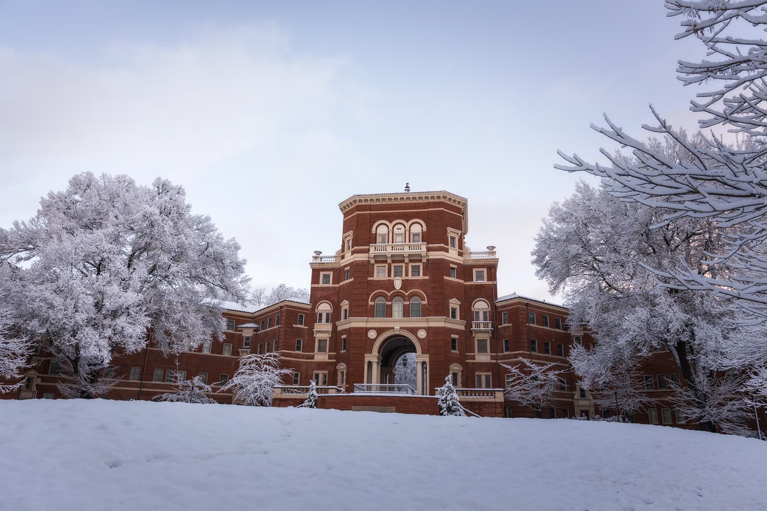 weatherford hall in the snow