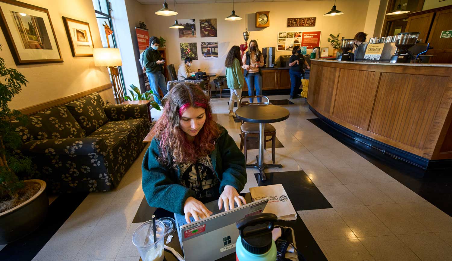 student studying in coffeeshop