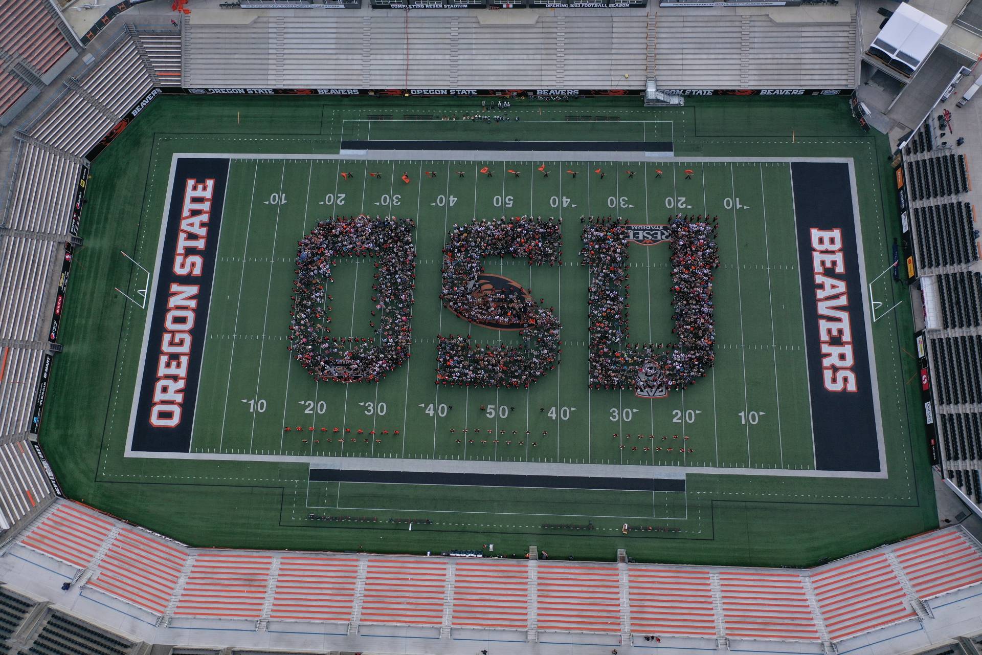 people forming OSU letters in stadium