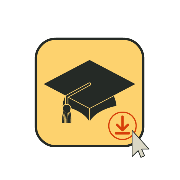 graduation cap with a download icon next to it with a mouse cursor hovering over it