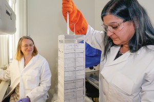 Theresa Filtz and Chrissa Kioussi in Pharmacy Lab
