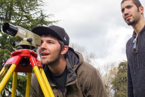 Students with surveying equipment