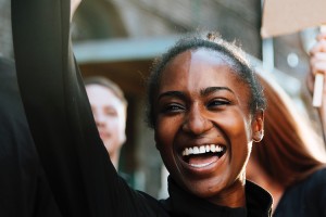 Woman in crowd